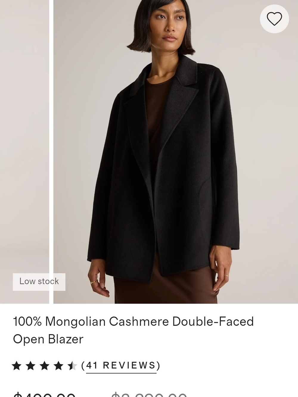 Quince 100% Mongolian Cashmere Double-faced Open Blazer In Black $400, Sz M, NWT